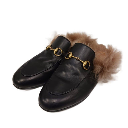 Gucci Prince Town Horsebit Mules Leather Fur Black Brown