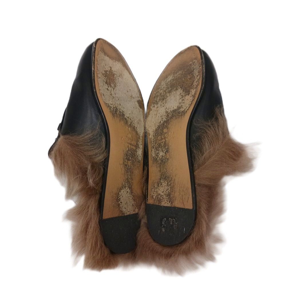 Gucci Prince Town Horsebit Mules Leather Fur Black Brown — view 5
