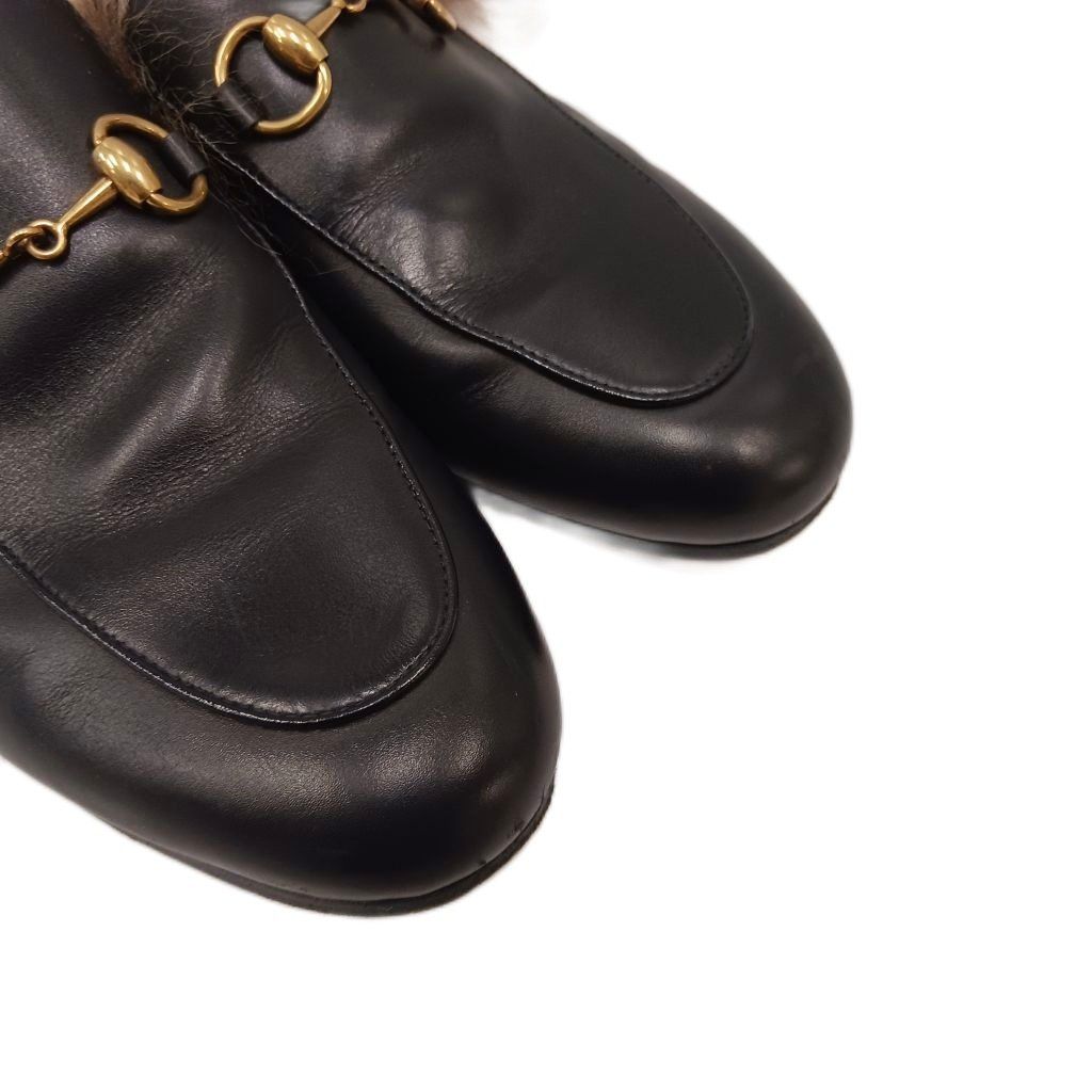 Gucci Prince Town Horsebit Mules Leather Fur Black Brown — view 6