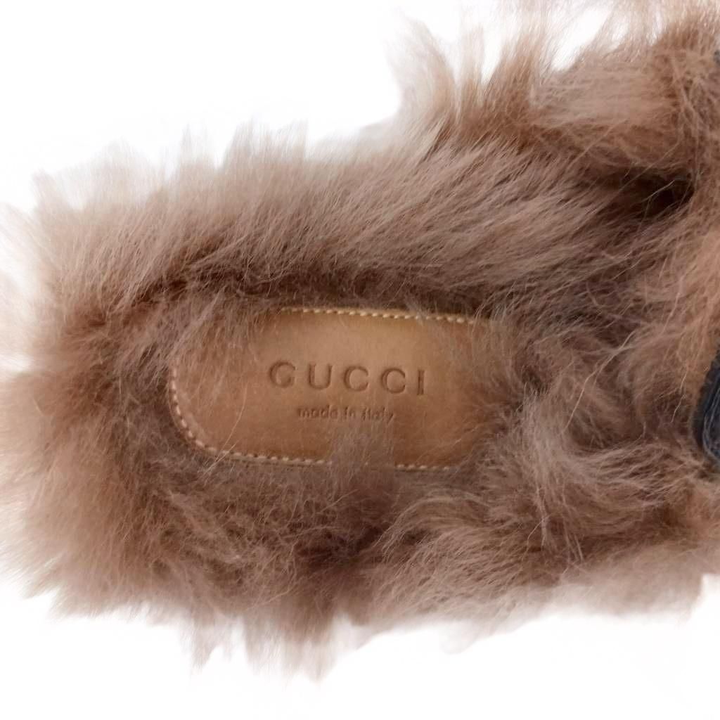 Gucci Prince Town Horsebit Mules Leather Fur Black Brown — view 4