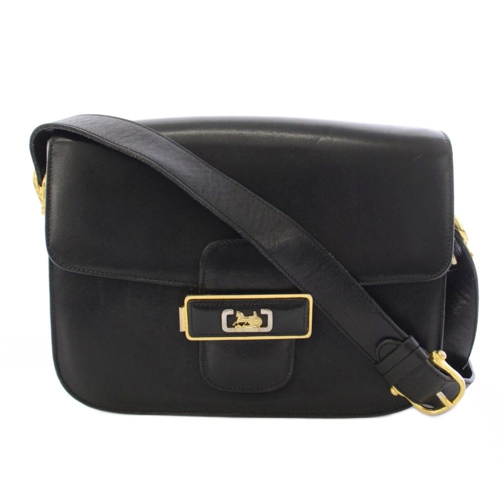 Celine Phoebe Philo Era Vintage Leather Carriage Shoulder Bag Black