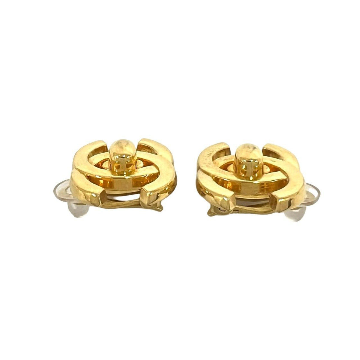 Chanel With Rice 95A Vintage CC Logo Turnlock Motif Earrings Gold — view 4