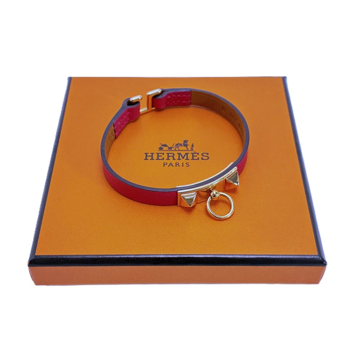 Hermes Leather Bracelet Mini Rival Shocking Pink