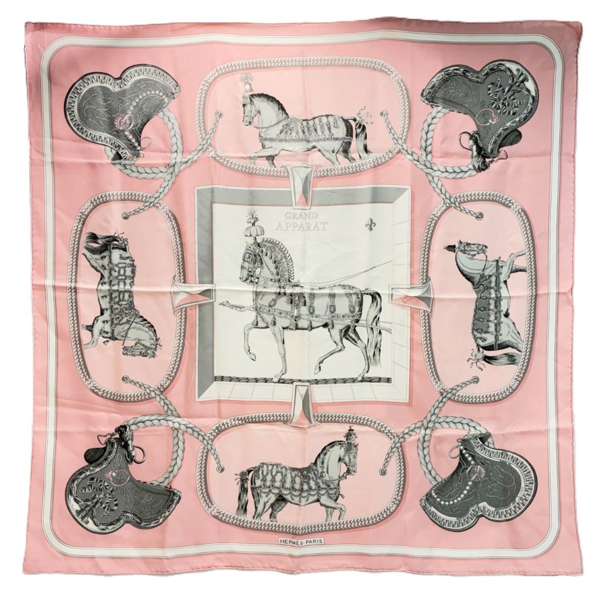 Hermes Grand Apparat Scarf Silk 100% Pink