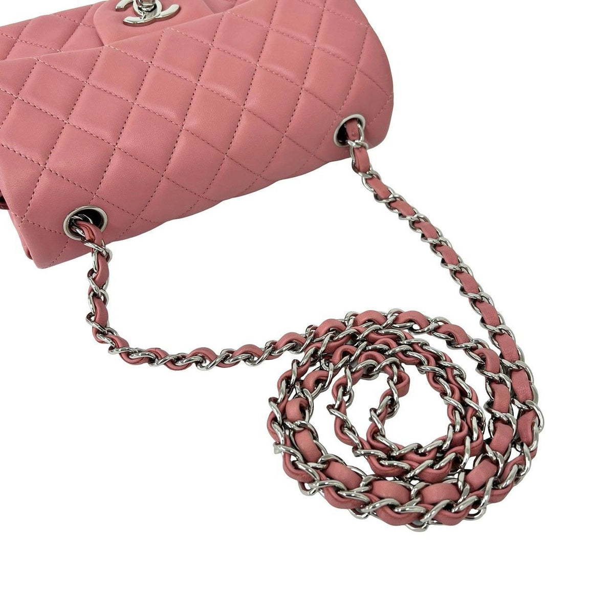 Chanel Quilted CC Logo Lambskin Leather Chain Shoulder Bag Pink — view 4