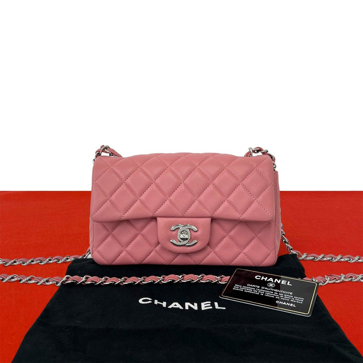 Chanel Quilted CC Logo Lambskin Leather Chain Shoulder Bag Pink