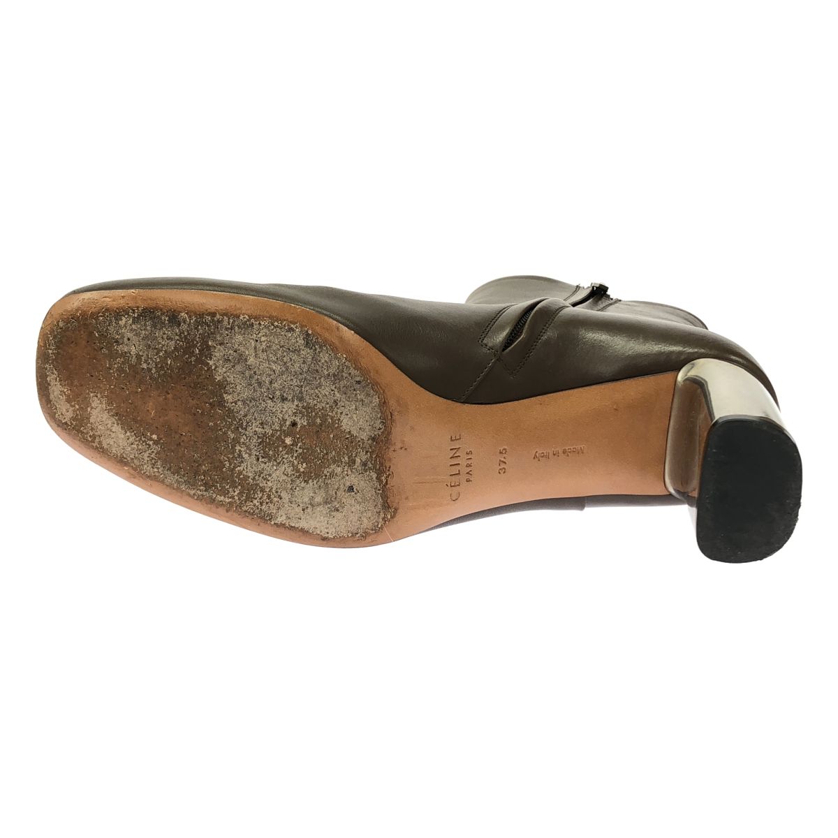 Celine by Phoebe Philo Metal Heels Side Zip Leather Boots Gray — view 4