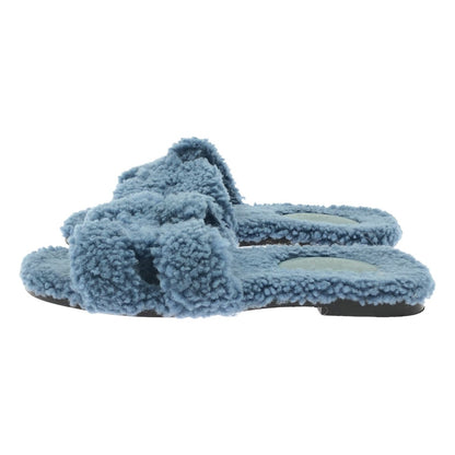 Hermes Oran Shearling Blue Sandals — view 2