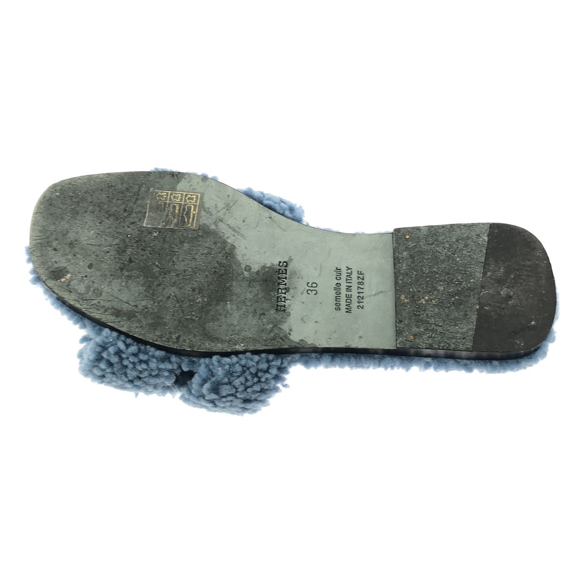 Hermes Oran Shearling Blue Sandals — view 4