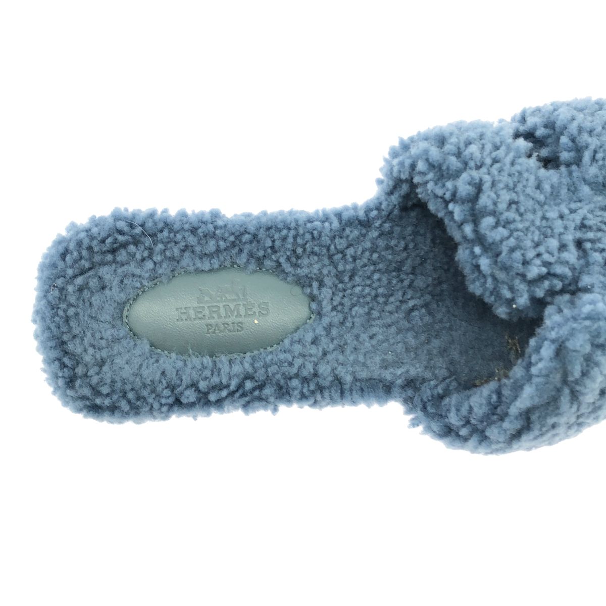 Hermes Oran Shearling Blue Sandals — view 5