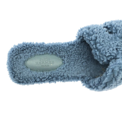 Hermes Oran Shearling Blue Sandals — view 5