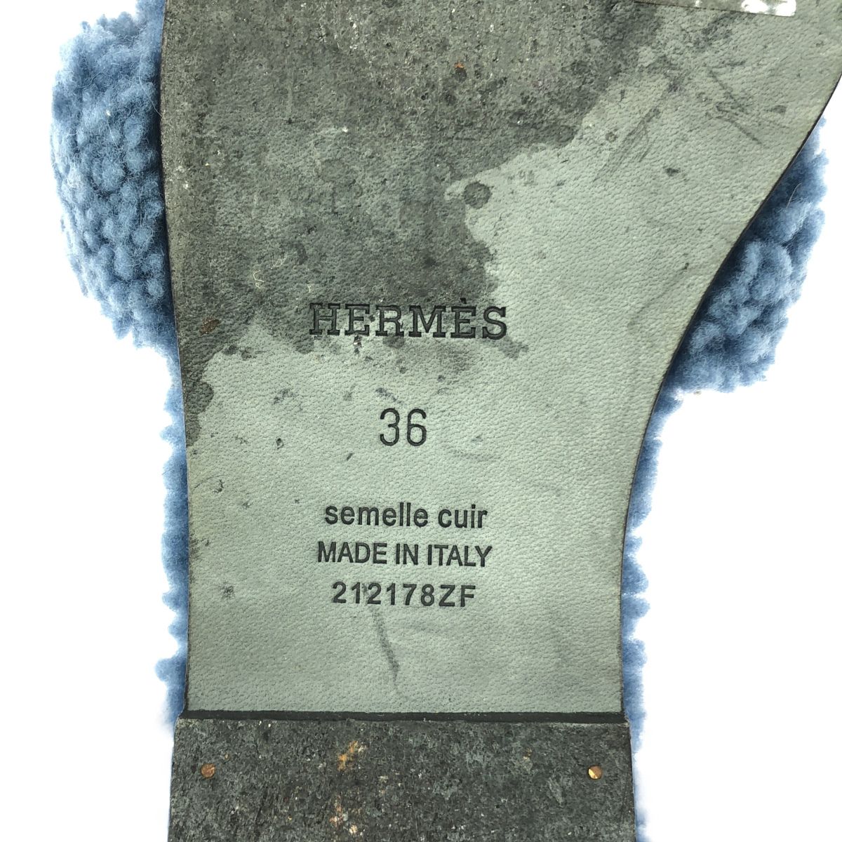 Hermes Oran Shearling Blue Sandals — view 6
