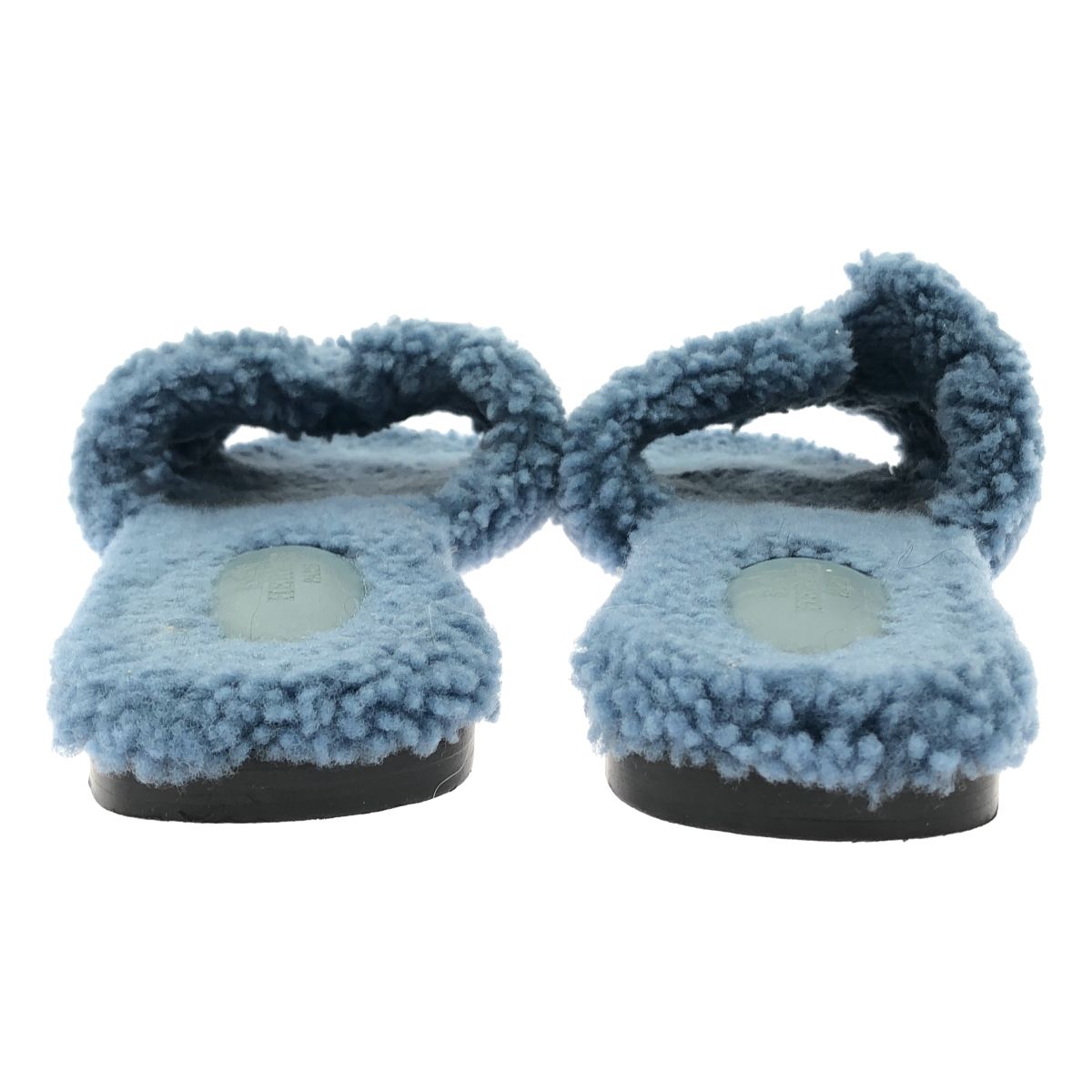 Hermes Oran Shearling Blue Sandals — view 3
