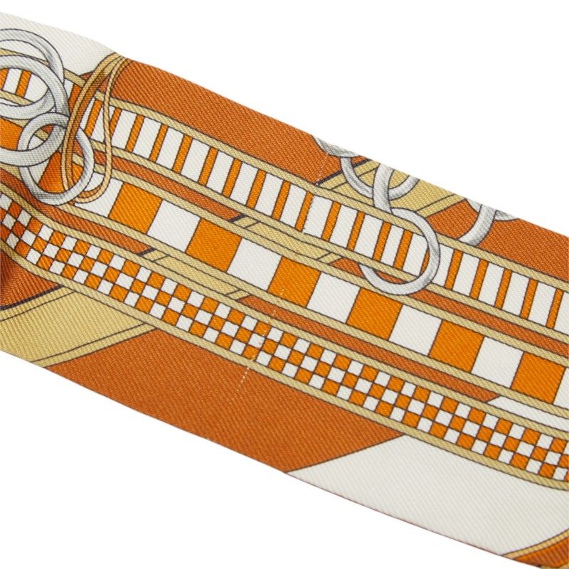 Hermes Twilly Brides Et Gray Bridle and Charm Scarf Beige Multicolor Silk — view 3