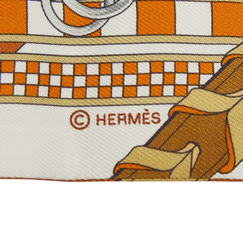 Hermes Twilly Brides Et Gray Bridle and Charm Scarf Beige Multicolor Silk — view 5