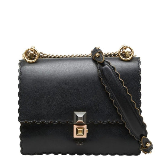 Fendi Mini Canai Chain Shoulder Bag Black Leather