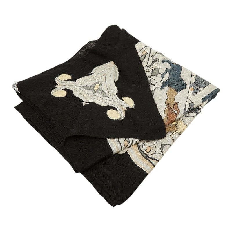 Hermes Carre Jean 135 Animaux Solaires Sun Animals Shawl Large Format Black — view 2