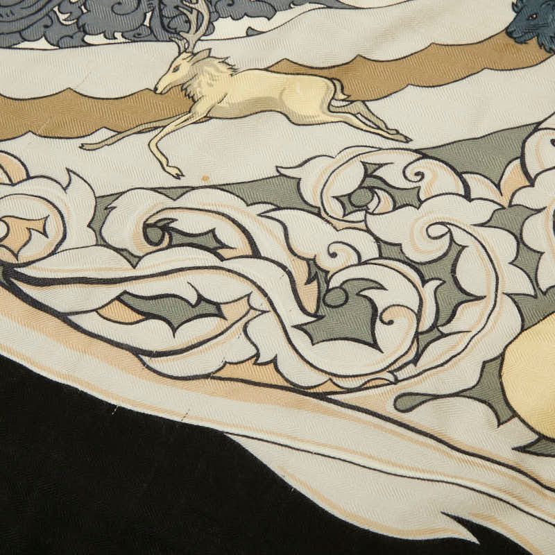 Hermes Carre Jean 135 Animaux Solaires Sun Animals Shawl Large Format Black — view 4