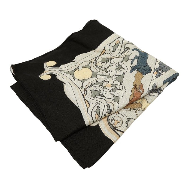 Hermes Carre Jean 135 Animaux Solaires Sun Animals Shawl Large Format Black