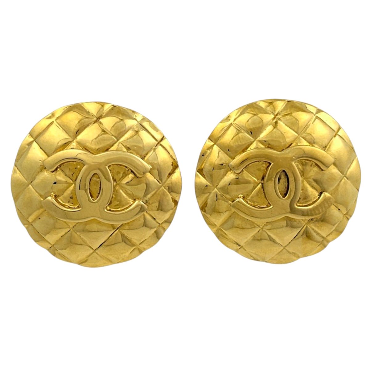 Chanel Earrings Quilted Round Gold Plated