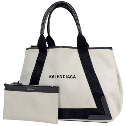 Balenciaga Tote Bag Navy Medium Cabas Canvas Natural Black