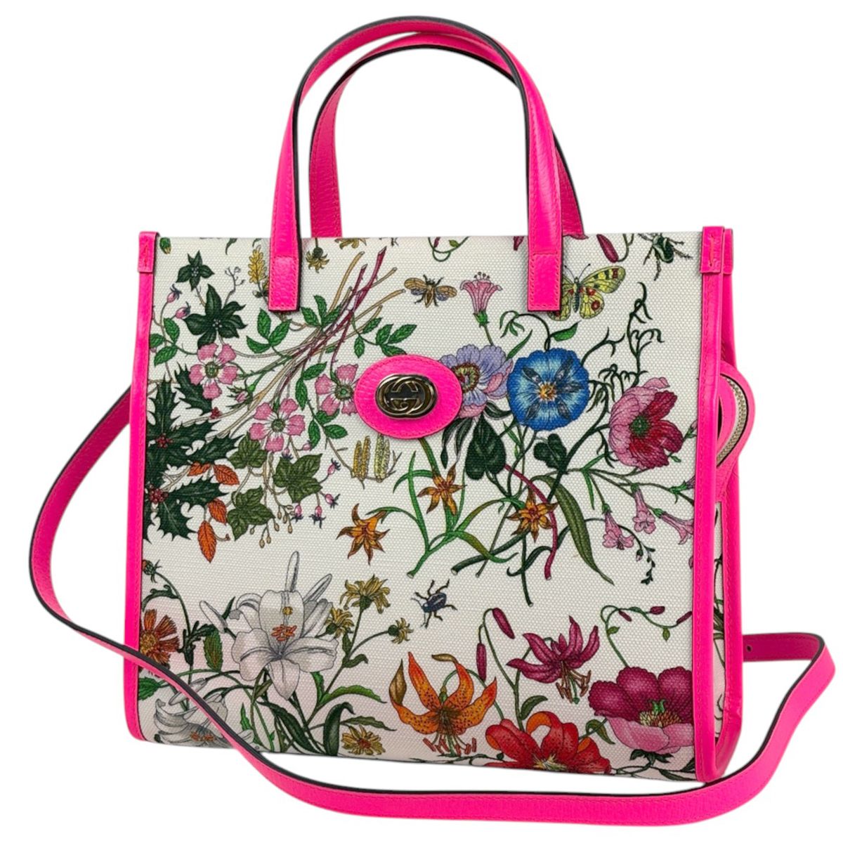 Gucci Handbag Flora 2-Way Canvas Pink Multicolor