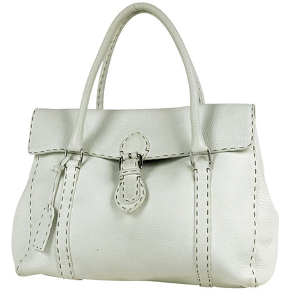 Fendi Tote Bag Selleria Linda Leather White