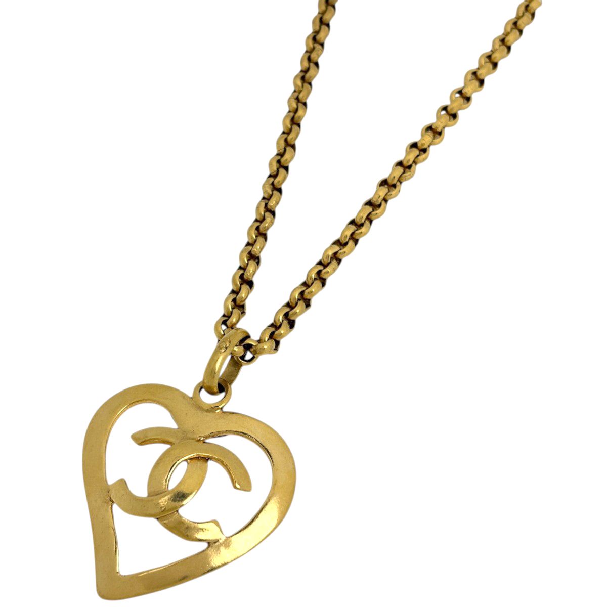 Chanel Necklace CC Logo Heart Gold Plated