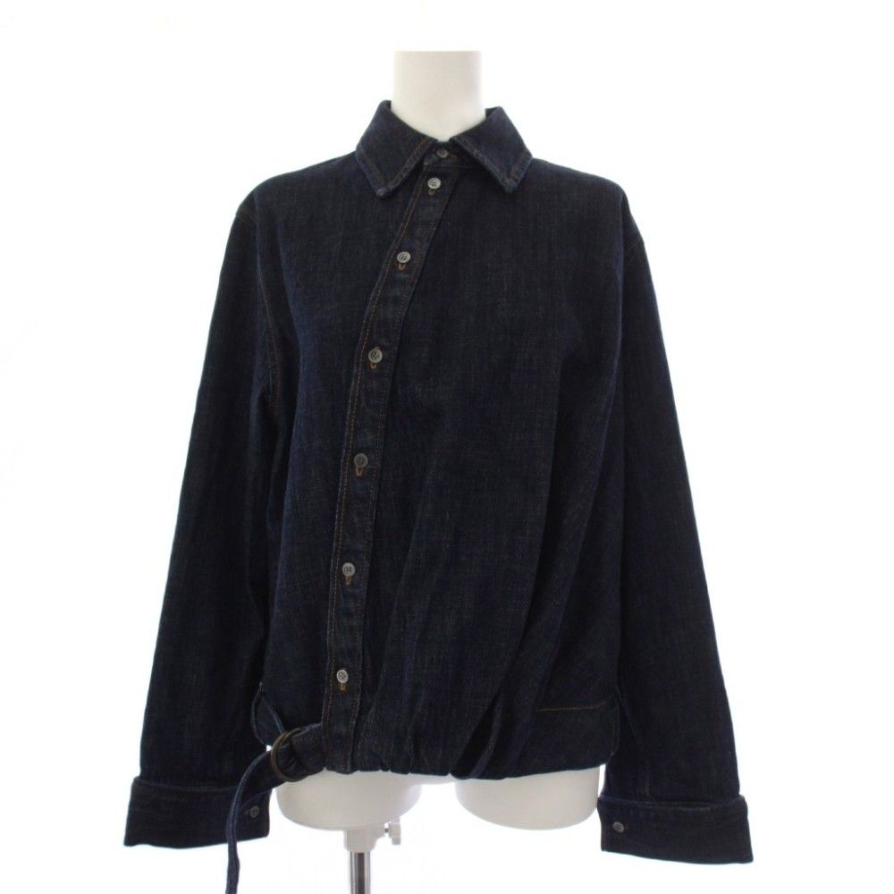 Loewe Draped Denim Shirt Blouse Long Sleeve Anagram Blue 32