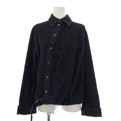 Loewe Draped Denim Shirt Blouse Long Sleeve Anagram Blue 32