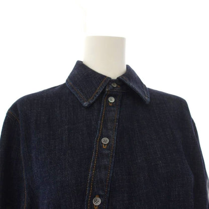 Loewe Draped Denim Shirt Blouse Long Sleeve Anagram Blue 32 — view 4
