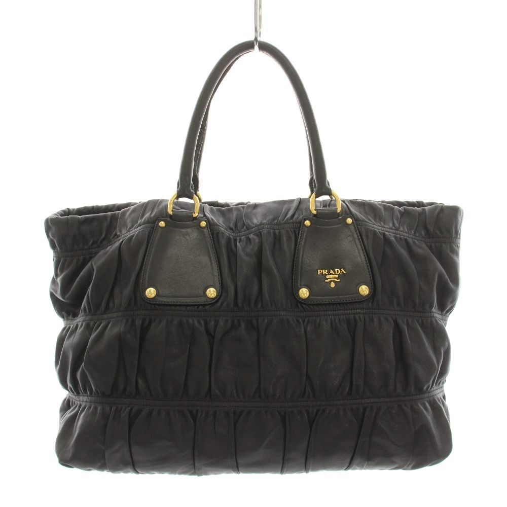 Prada Gathered Tote Bag Leather Black