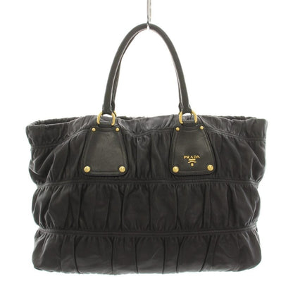 Prada Gathered Tote Bag Leather Black