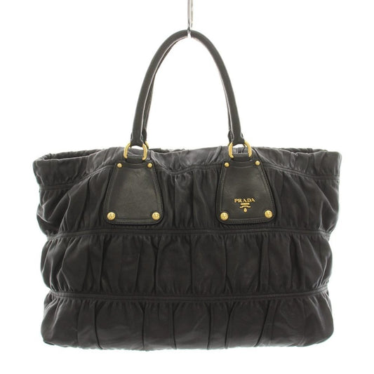 Prada Gathered Tote Bag Leather Black