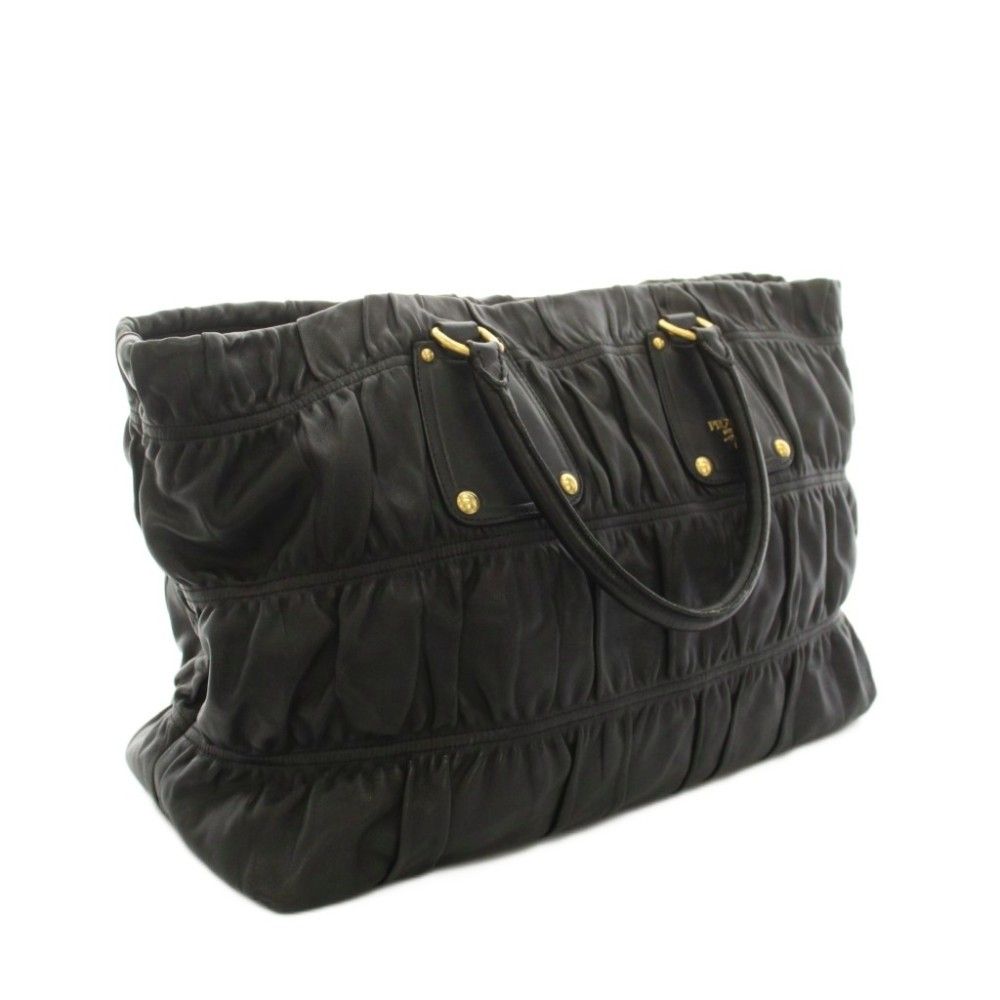 Prada Gathered Tote Bag Leather Black — view 2