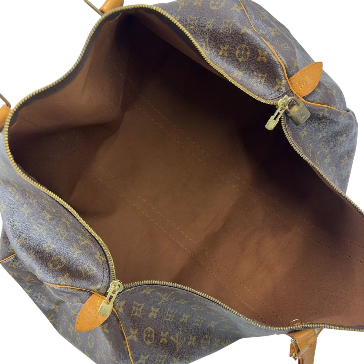 Louis Vuitton Keepall 60 Monogram Leather Brown Boston Bag Gold — view 3