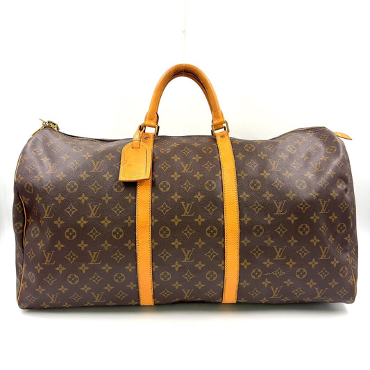 Louis Vuitton Keepall 60 Monogram Leather Brown Boston Bag Gold