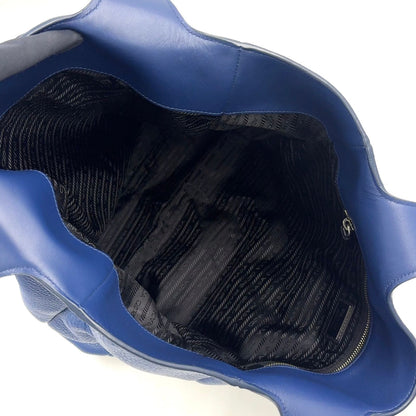 Prada Vitello Daino Enabled Leather Blue Tote Bag Silver — view 3