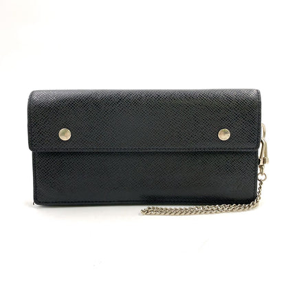 Louis Vuitton Portefeuille Accordion Taiga Ardoise Leather Black Wallet Silver