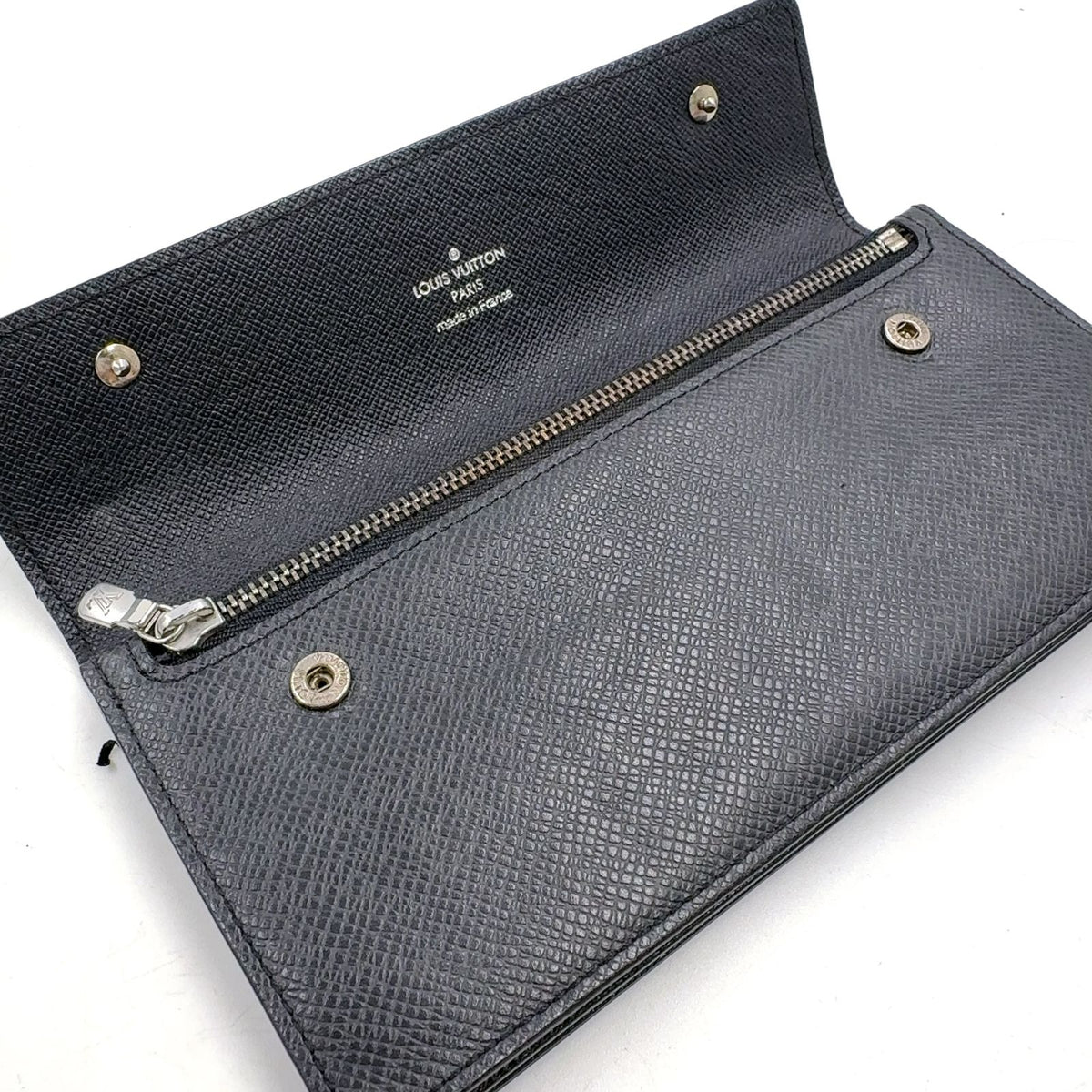 Louis Vuitton Portefeuille Accordion Taiga Ardoise Leather Black Wallet Silver — view 5