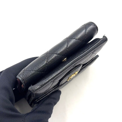 Chanel CC Logo Small Random Caviar Leather Black Trifold Wallet Gold — view 8