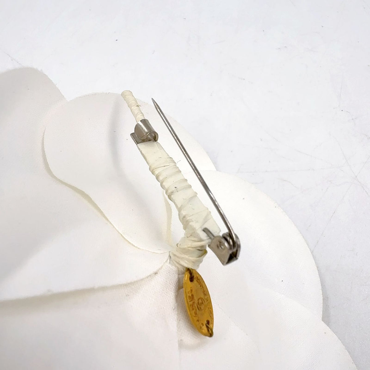 Chanel Camellia Corsage Satin White Gold Brooch — view 7