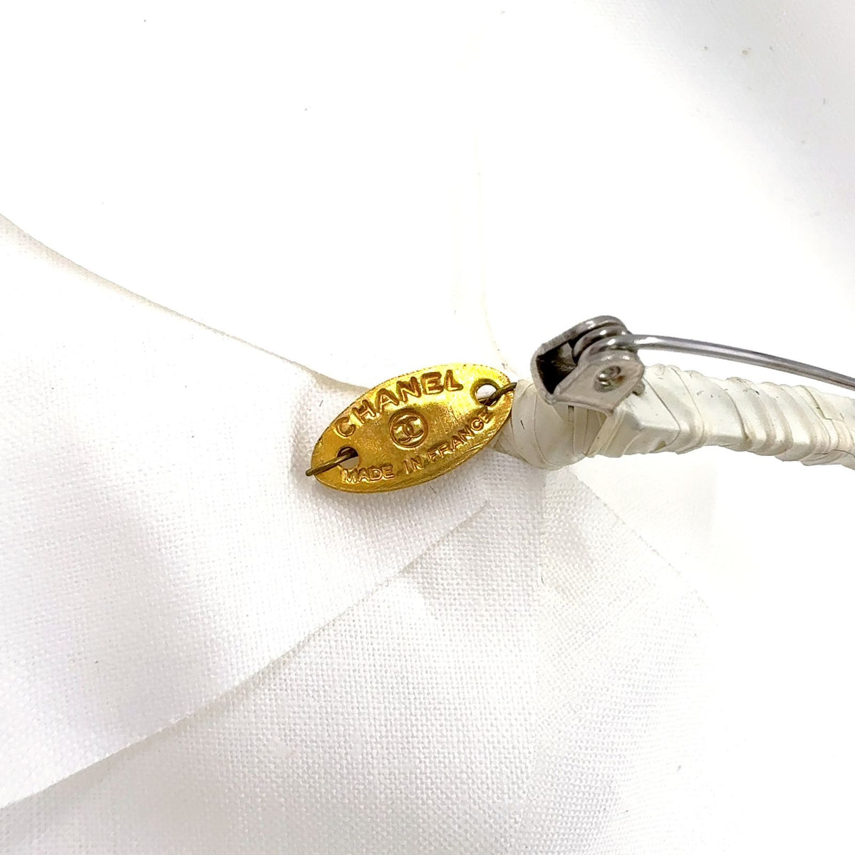 Chanel Camellia Corsage Satin White Gold Brooch — view 4