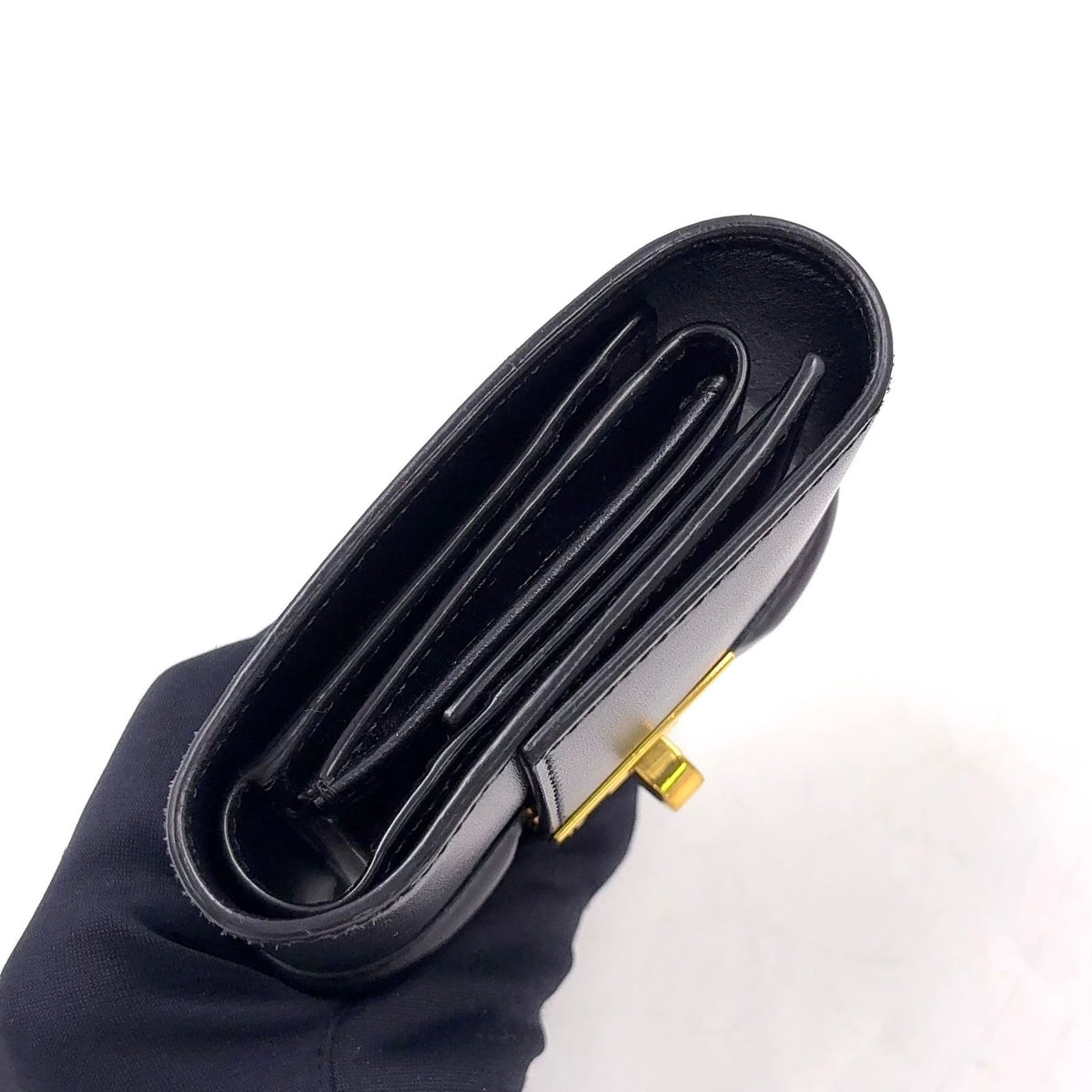Celine Small Trifold Leather Black Wallet Gold — view 5
