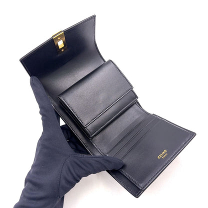 Celine Small Trifold Leather Black Wallet Gold — view 3