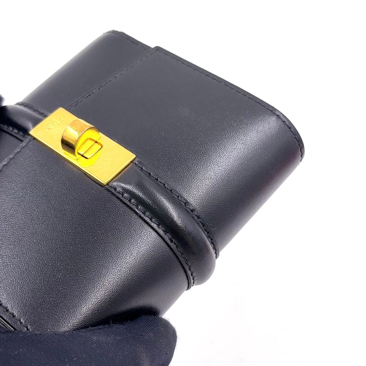 Celine Small Trifold Leather Black Wallet Gold — view 8