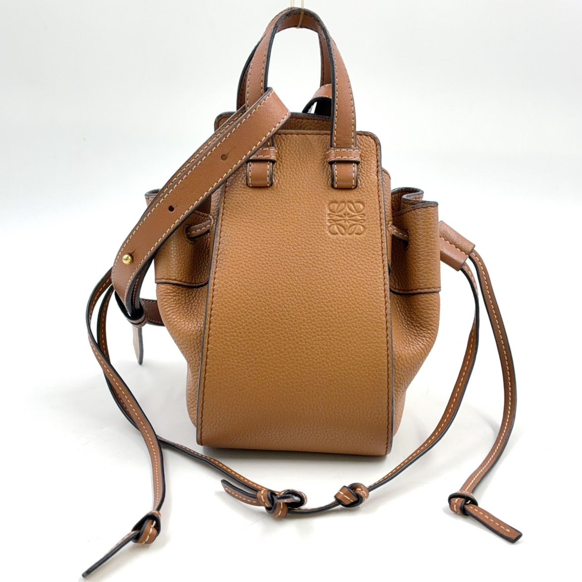 Loewe Drawstring Hammock Mini Leather Brown Shoulder Bag Gold