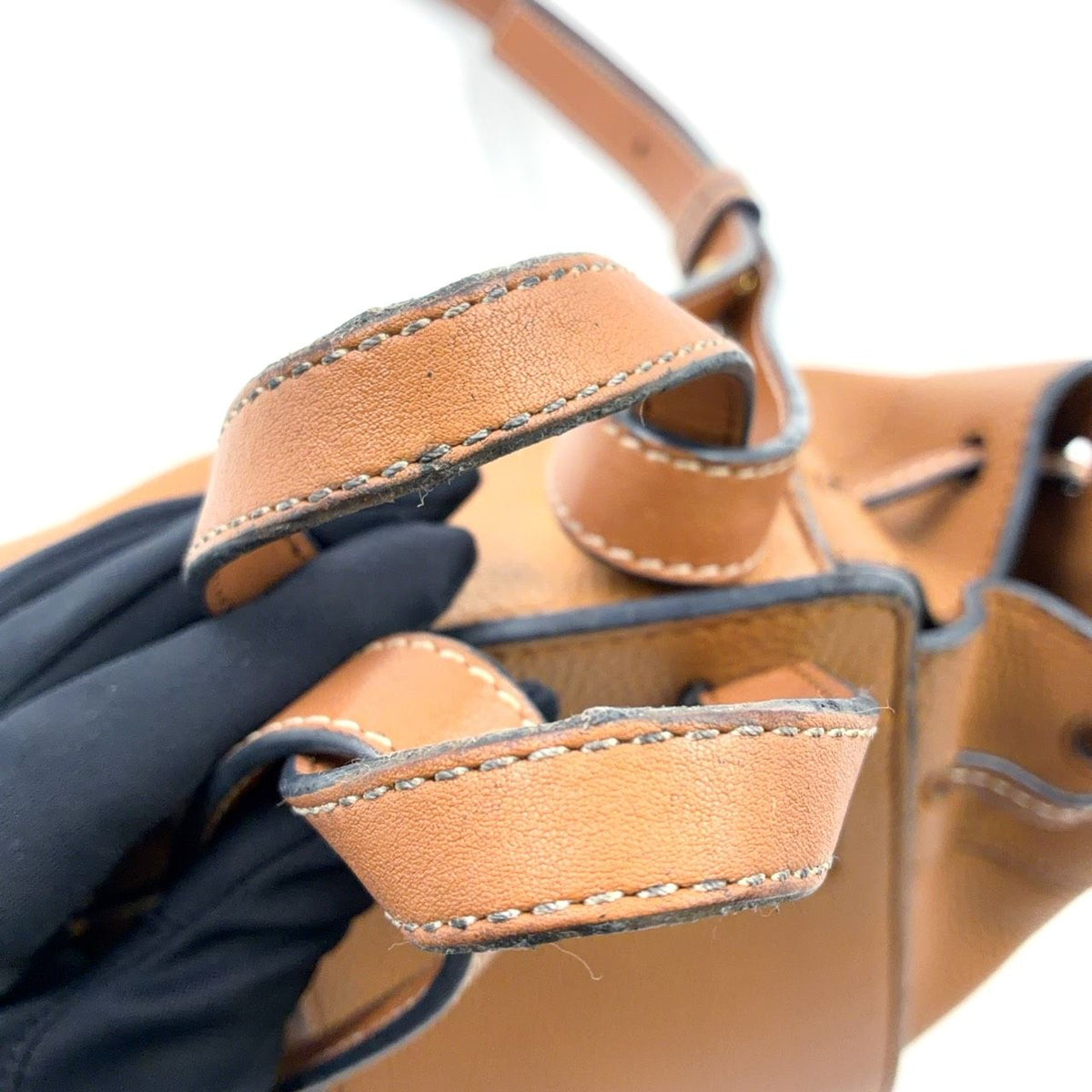 Loewe Drawstring Hammock Mini Leather Brown Shoulder Bag Gold — view 8