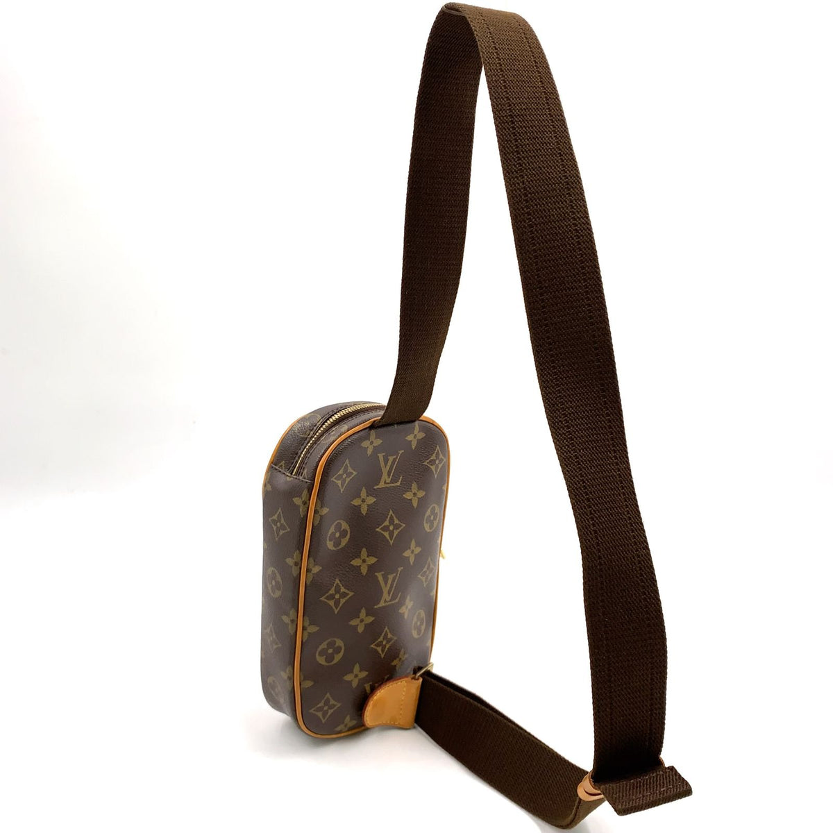 Louis Vuitton Pochette Gange Monogram Leather Brown Belt Bag Gold — view 2