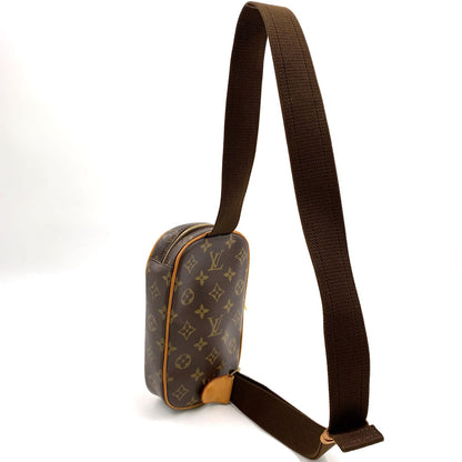Louis Vuitton Pochette Gange Monogram Leather Brown Belt Bag Gold — view 2